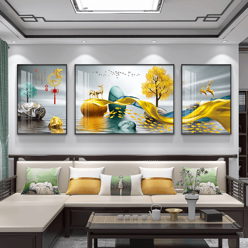 家和富贵客厅三联装饰画新中式沙发背景墙画高档大气餐厅过道挂画