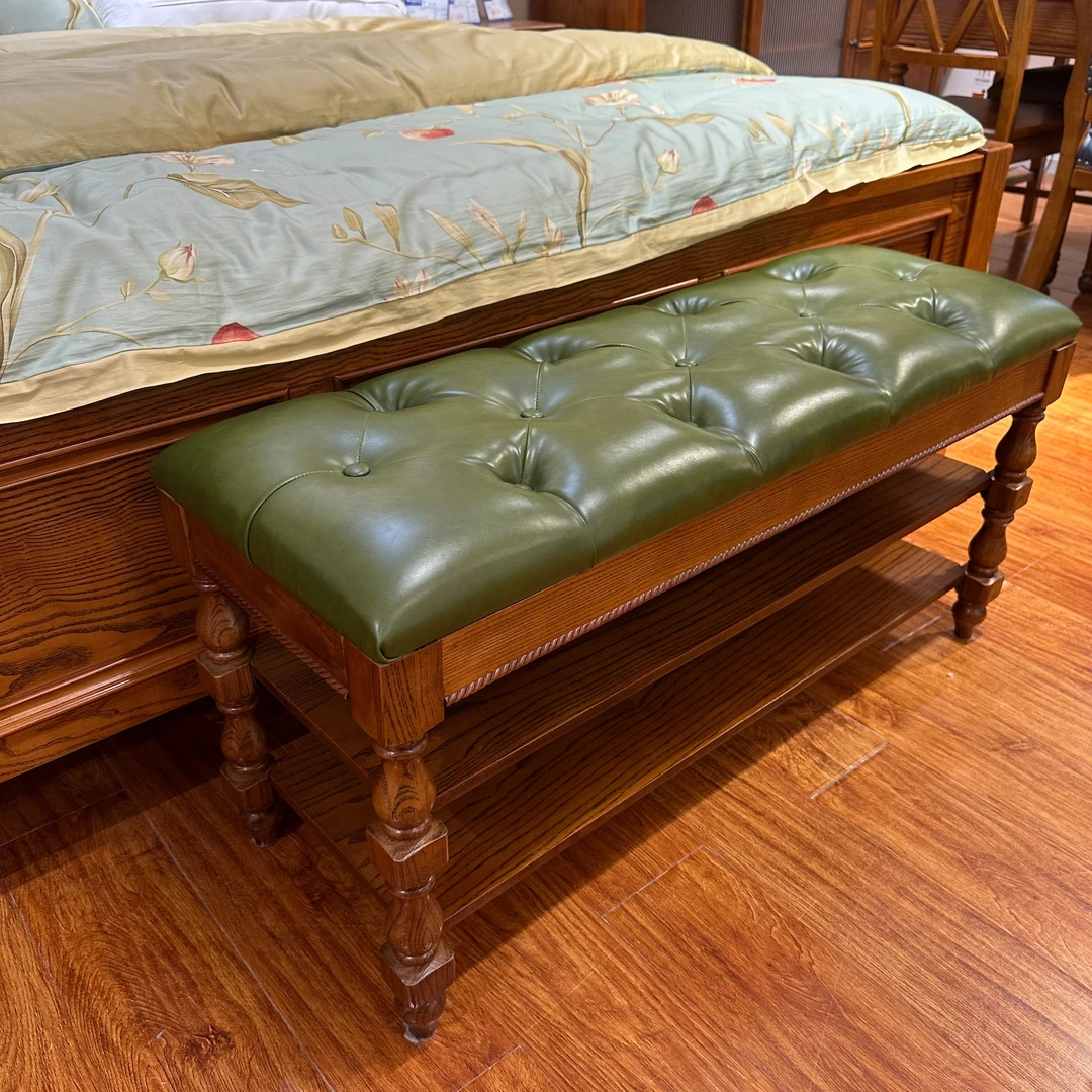 美式乡村主卧复古轻奢风简约卧室长条家具床尾换鞋凳家用单人沙发