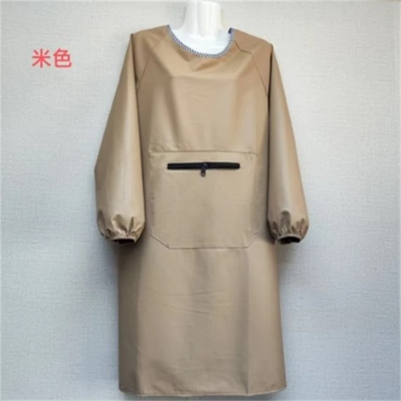06#防水防油软皮革罩衣厨房家用工作防污渍长袖成人做饭