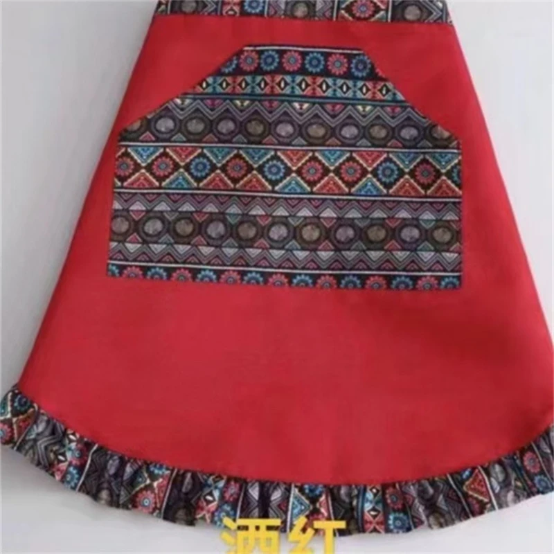 611时尚民族风加里衬带兜耐污爆款透气系带洋气款半截围裙