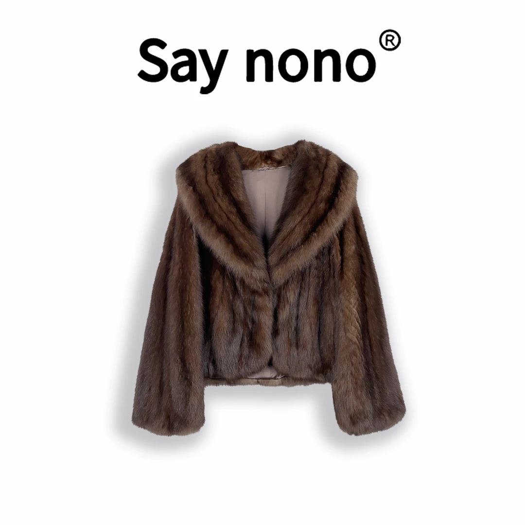 懒猫nono│Saynono高奢设计款原色大翻领紫貂皮草外套WD987573