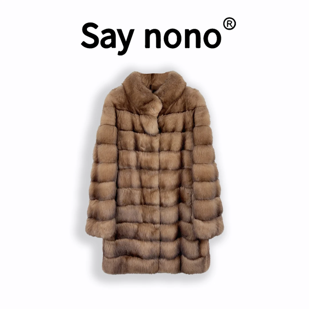 懒猫nono│Saynono高奢原色横排立领中长款紫貂皮草外套 WD987570