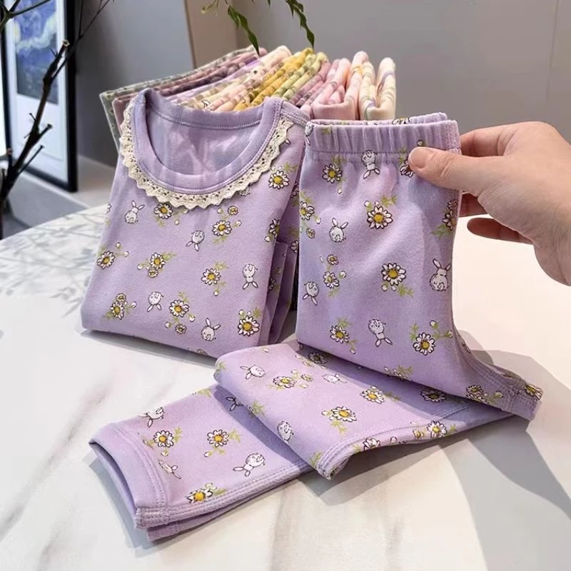 朵美巴拉巴拉宝宝女童秋衣秋裤套装儿童秋冬季无骨加绒加厚保暖内