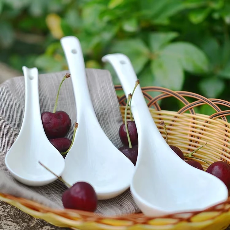 陶瓷汤勺纯白家用大汤勺大号长柄盛粥盛稀饭