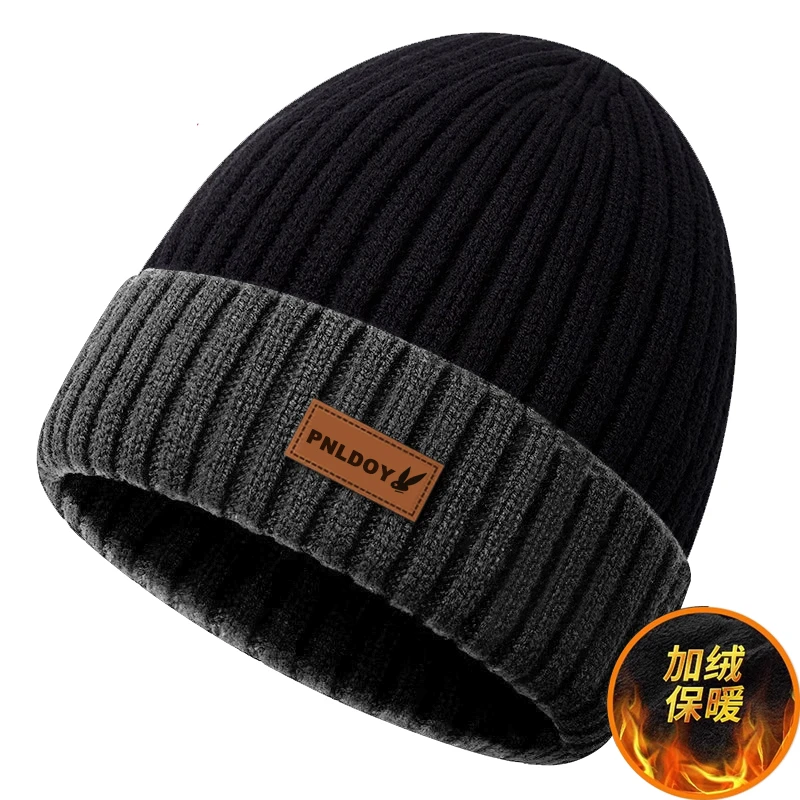 新款冬季加厚防寒毛线帽男士防风针织帽加绒保暖包头运动百搭帽子