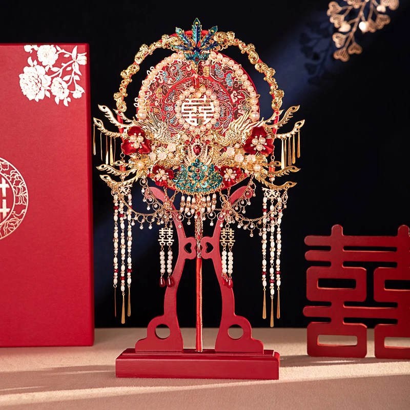 新中式婚礼团扇新娘出嫁国风秀禾婚扇成品手工diy材料包纯手工