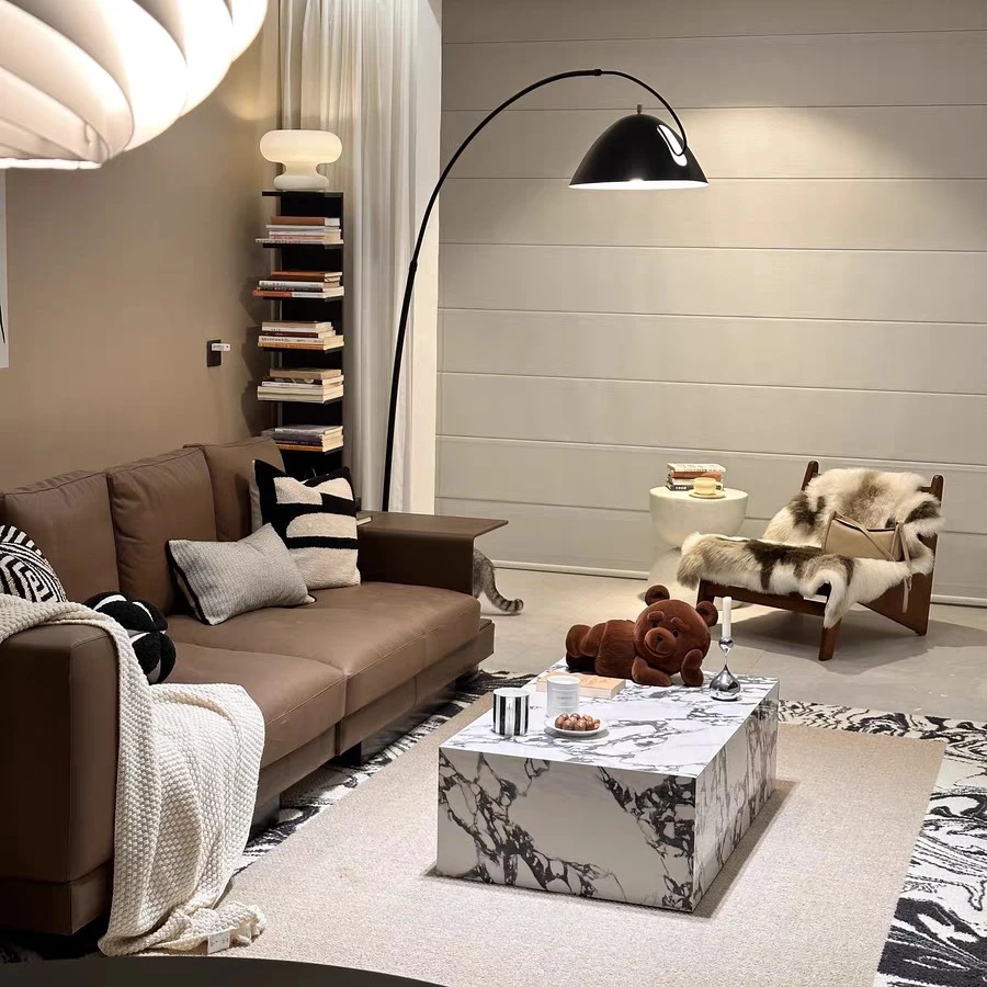 中古风法式大理石茶几别墅大平层客厅极简高端岩板法式宝格丽茶几