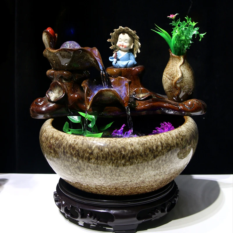 创意流水生财摆件景观 高端轻奢桌面造景循环鱼缸 最新款家用客厅
