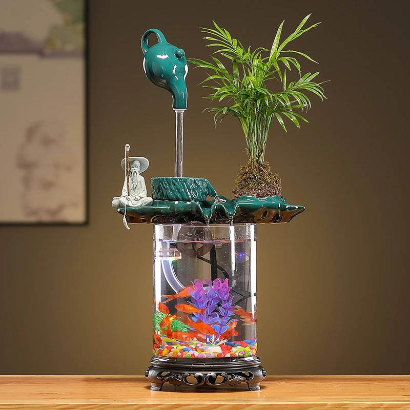 源头厂家高端室内办公桌新款流水摆件 客厅创意古法养鱼高档大气