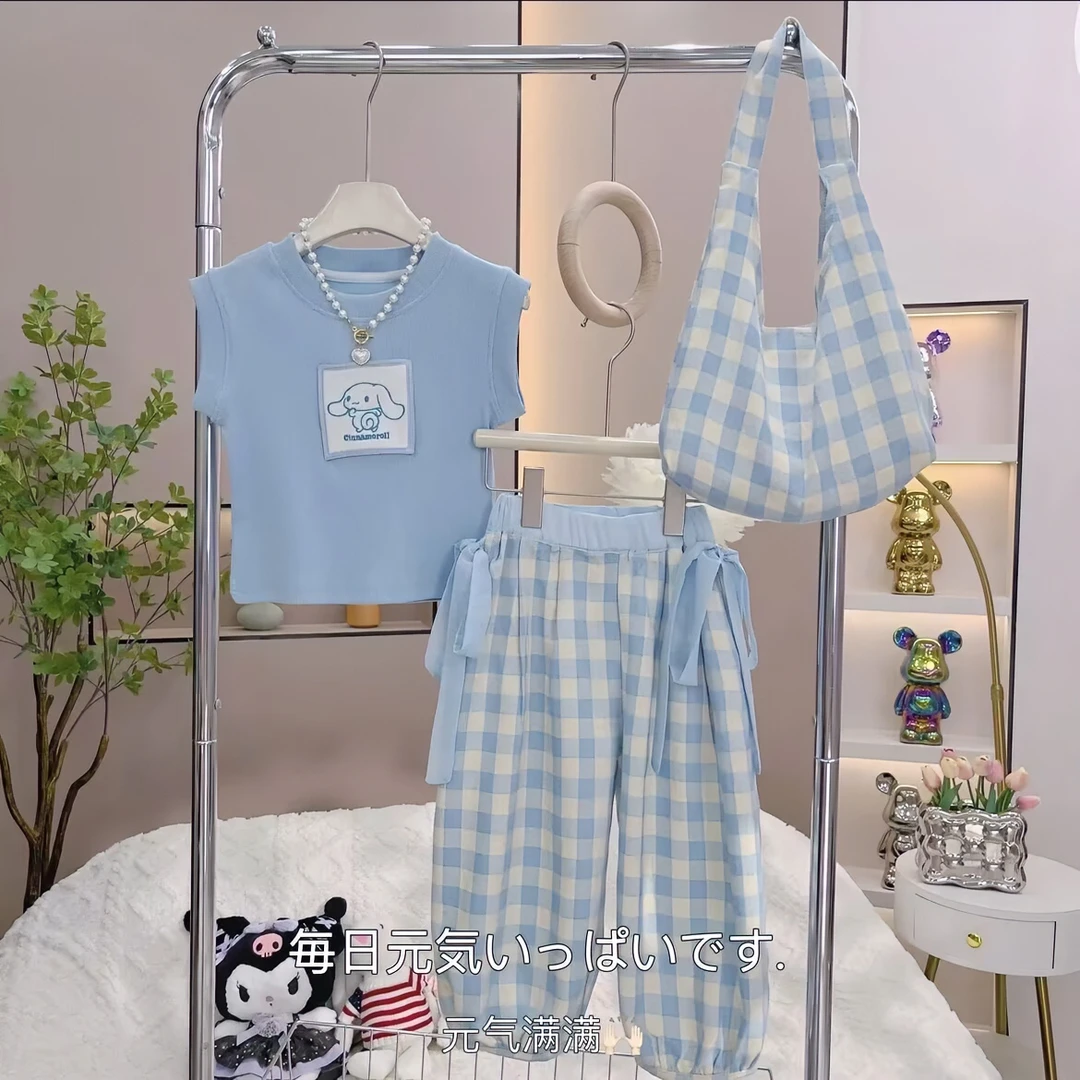 （三件套）女童夏季套装2024新款女孩洋气时髦两件套儿童玉桂狗夏装