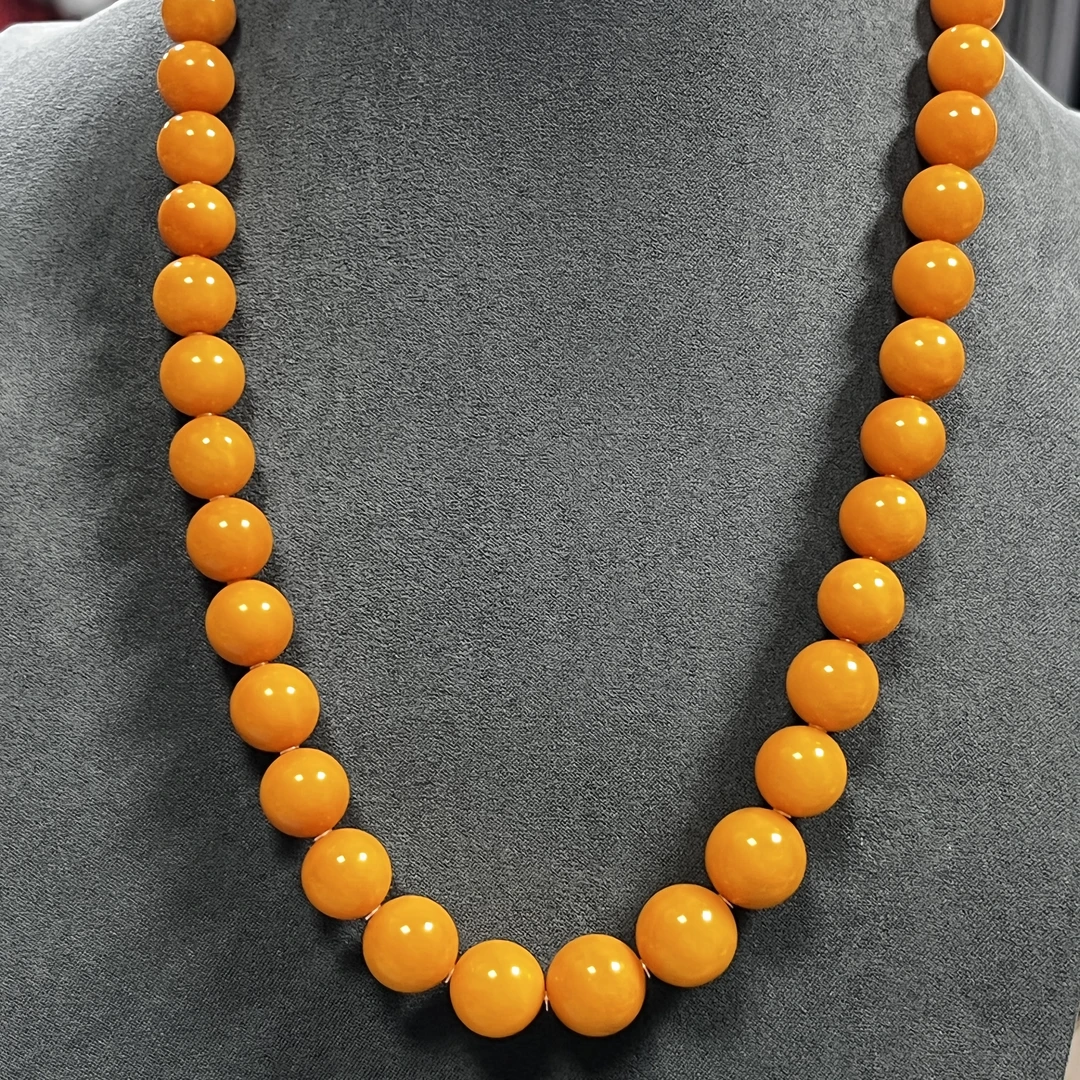 【天香如易】天然琥珀蜜蜡老蜡圆珠项链