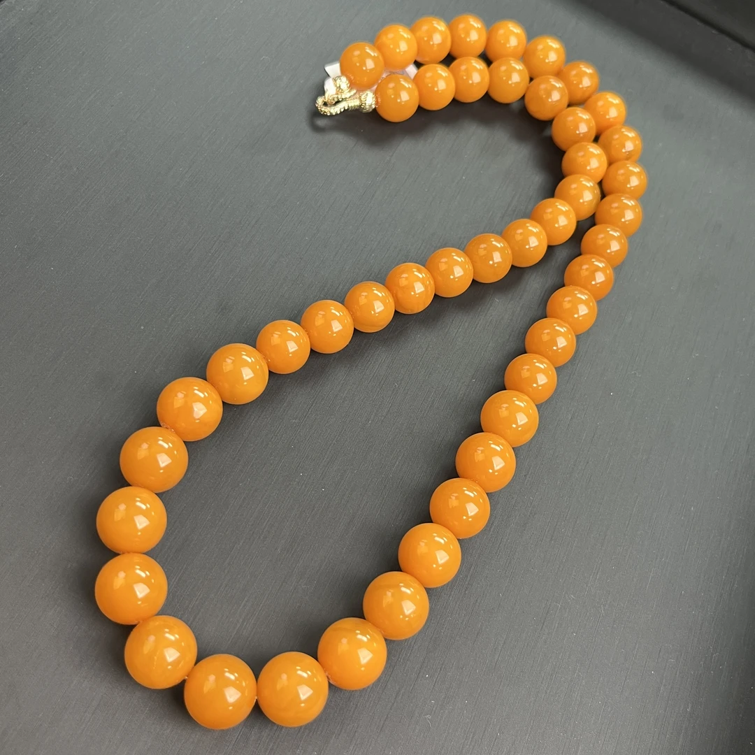 【天香如易】天然琥珀蜜蜡老蜡圆珠项链