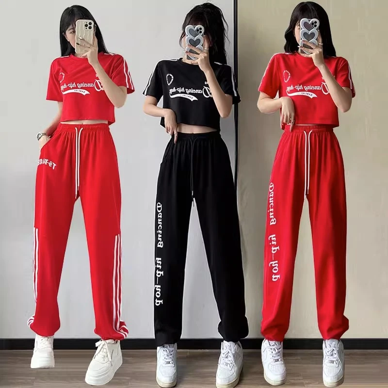 jazz舞蹈服套装夏季美式复古运动裤成人练功服跳尊巴舞显瘦爵士舞
