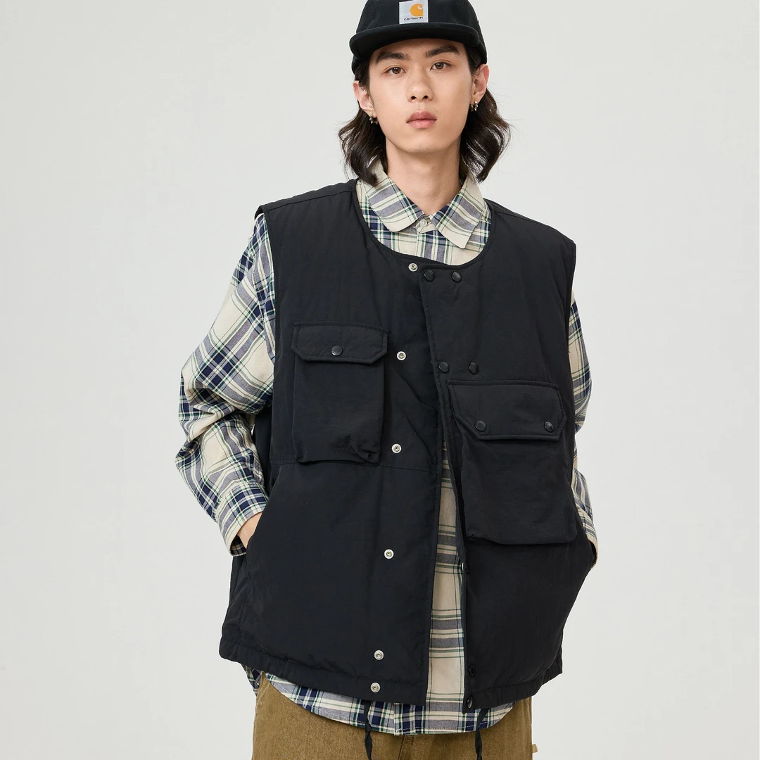 2024冬季新款机能工装羽绒服潮流马甲男外穿纯色情侣加厚背心坎肩