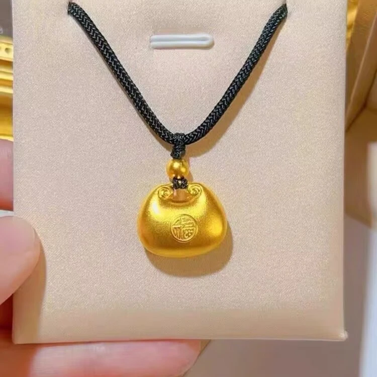 小胖福吊坠+手工编绳双面金色磨砂转运珠项链项坠