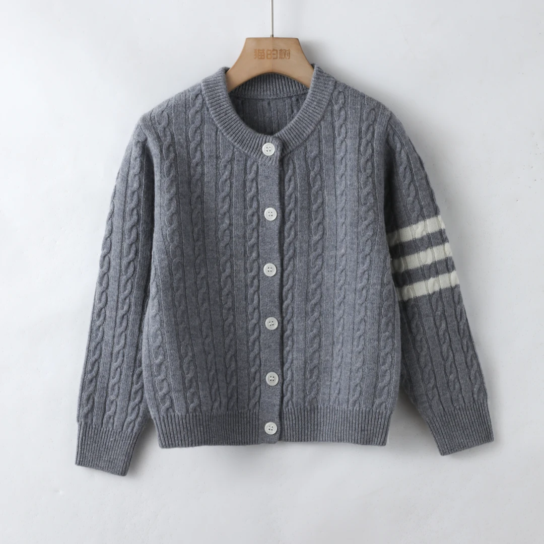 绞花开衫【100%羊毛】保暖舒适经典百搭儿童长袖宽松秋冬冬季加厚