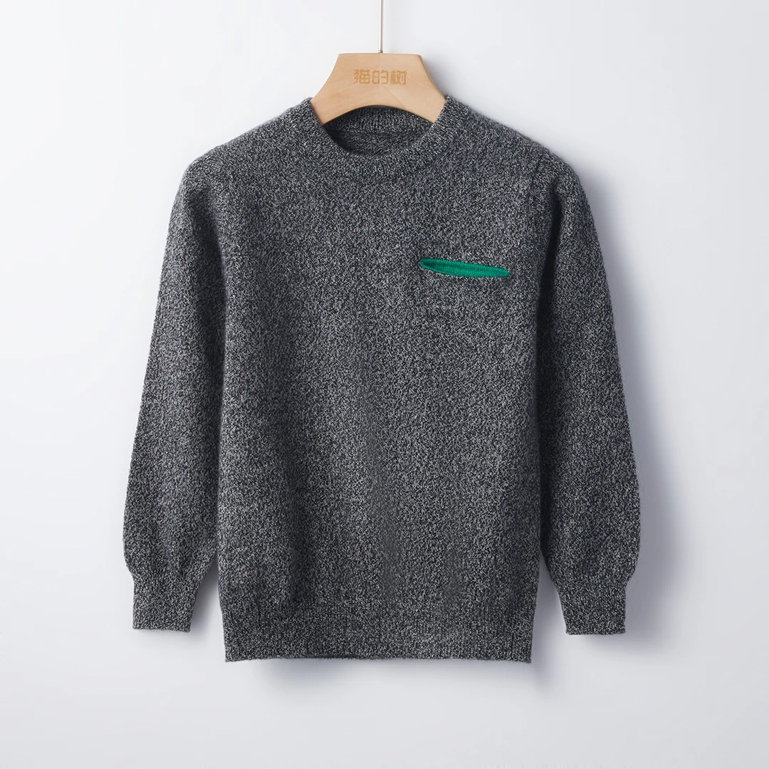 【100%羊绒】MN211花纱山羊绒冬季男女童装针织套头衫加厚并纱圆领