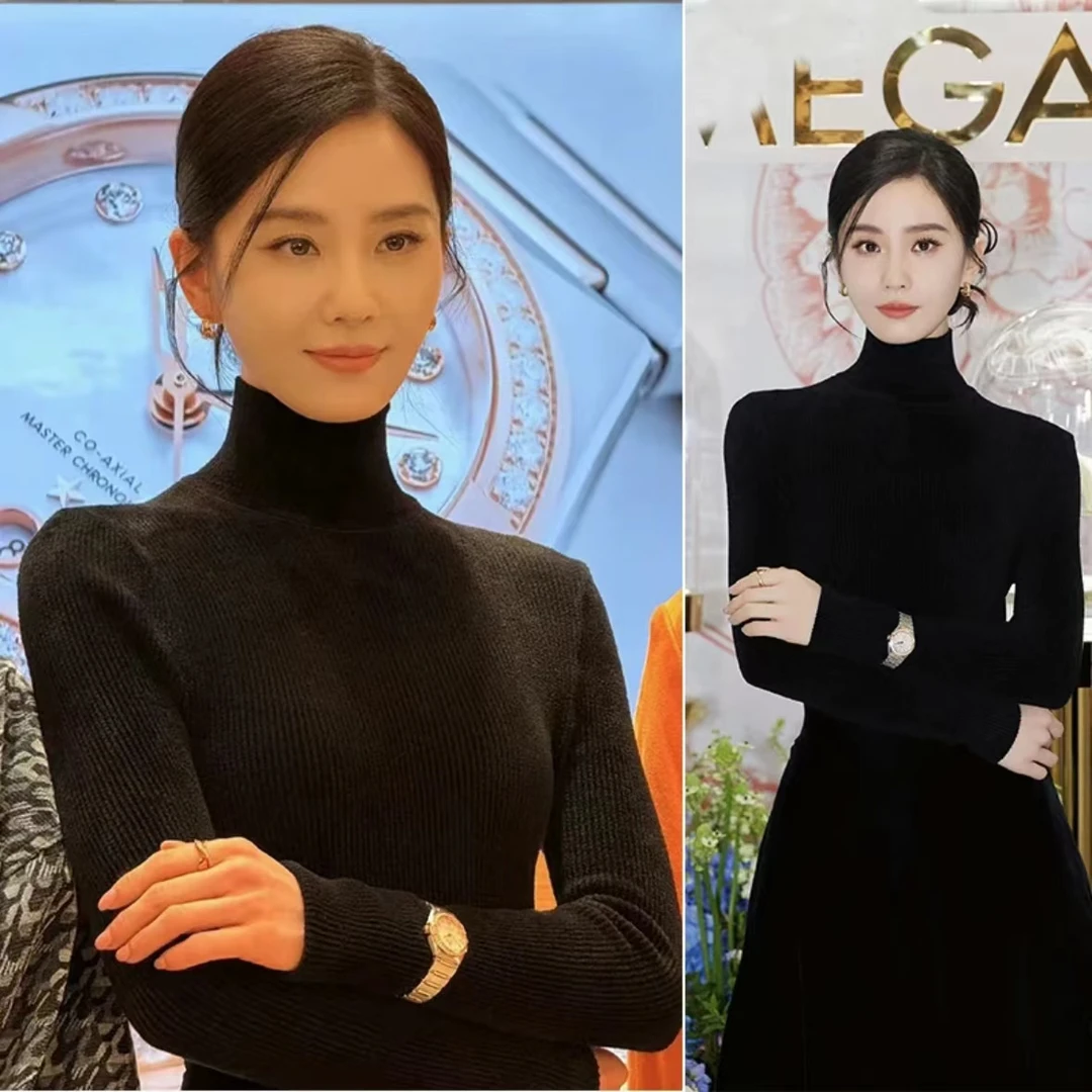 刘诗诗同款黑色羊绒衫女半高领修身显瘦内搭打底衫保暖毛衣秋冬款