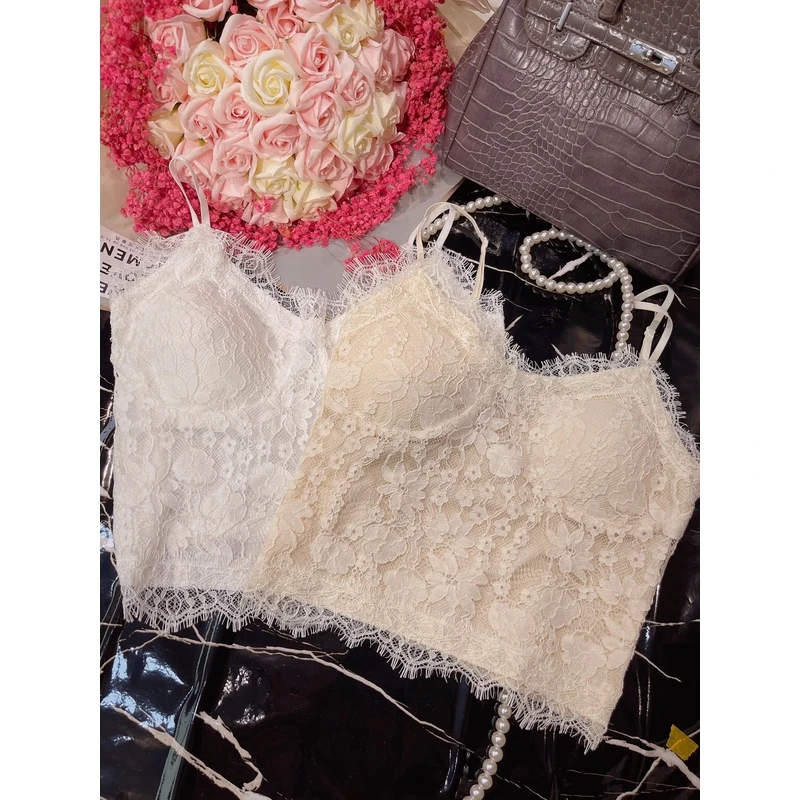 XUAN/女人味蕾丝带胸垫小吊带背心女美背带胸垫内搭高级感无钢圈