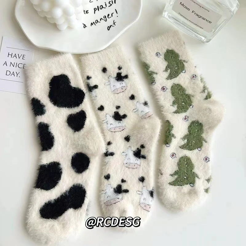 巴拉巴秋冬加绒水貂绒袜女保暖加厚居家可爱地板袜弹力月子袜毛绒