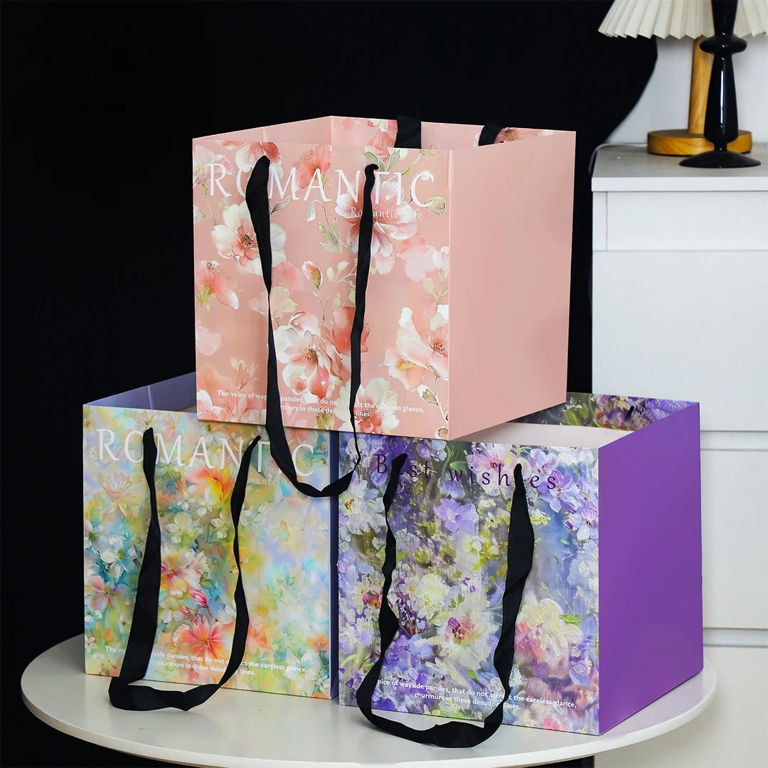 西西里油画风礼品袋花束包装手提袋diy鲜花包花礼物袋子花店资材