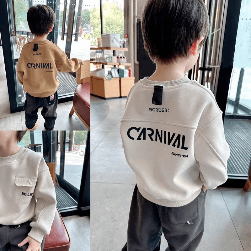 儿童卫衣2023冬季新款长袖中小童潮流加绒上衣男童帅气加厚卫衣潮