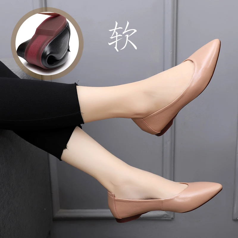 真皮妈妈单鞋女平底牛筋软底软皮船鞋女夏舒适瓢鞋女款纯皮鞋春秋