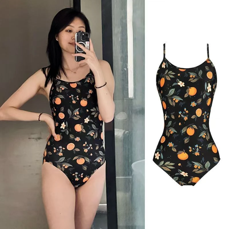 橘子花2024年新款竞速泳衣女款游泳衣连体三角泳装游泳馆专用训练