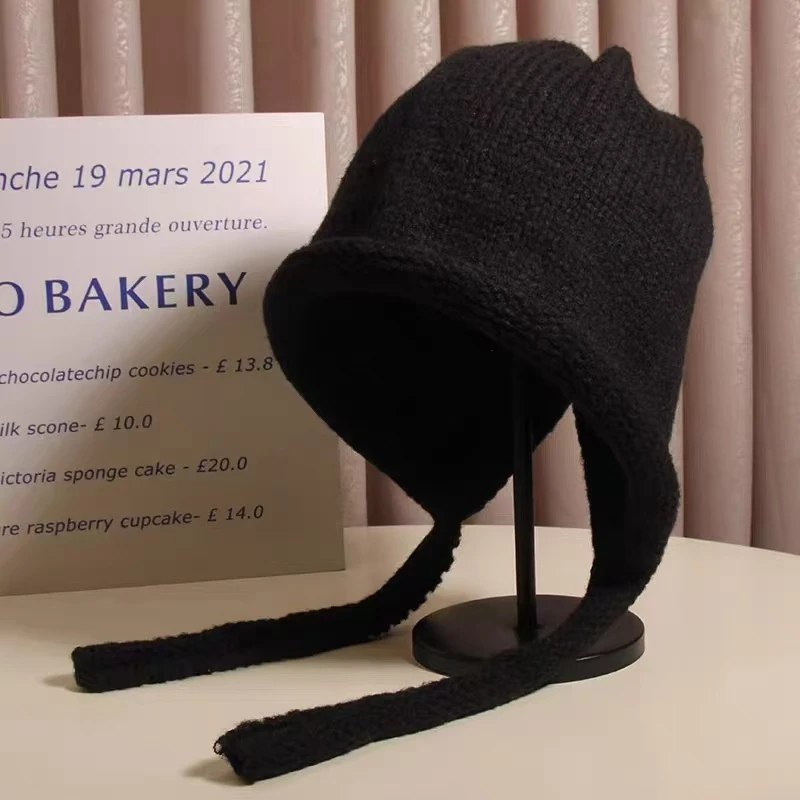 周迅同款咖色毛线帽子女日系冬保暖百搭护耳帽包头帽2024年新款