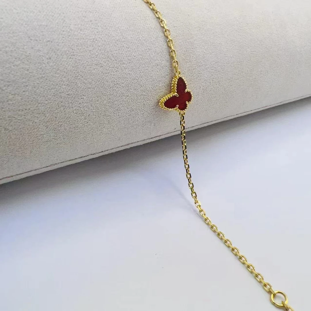 《云聚川珠宝》足金999 真5G 小红蝴蝶镶嵌玛瑙手链 时尚大方经典