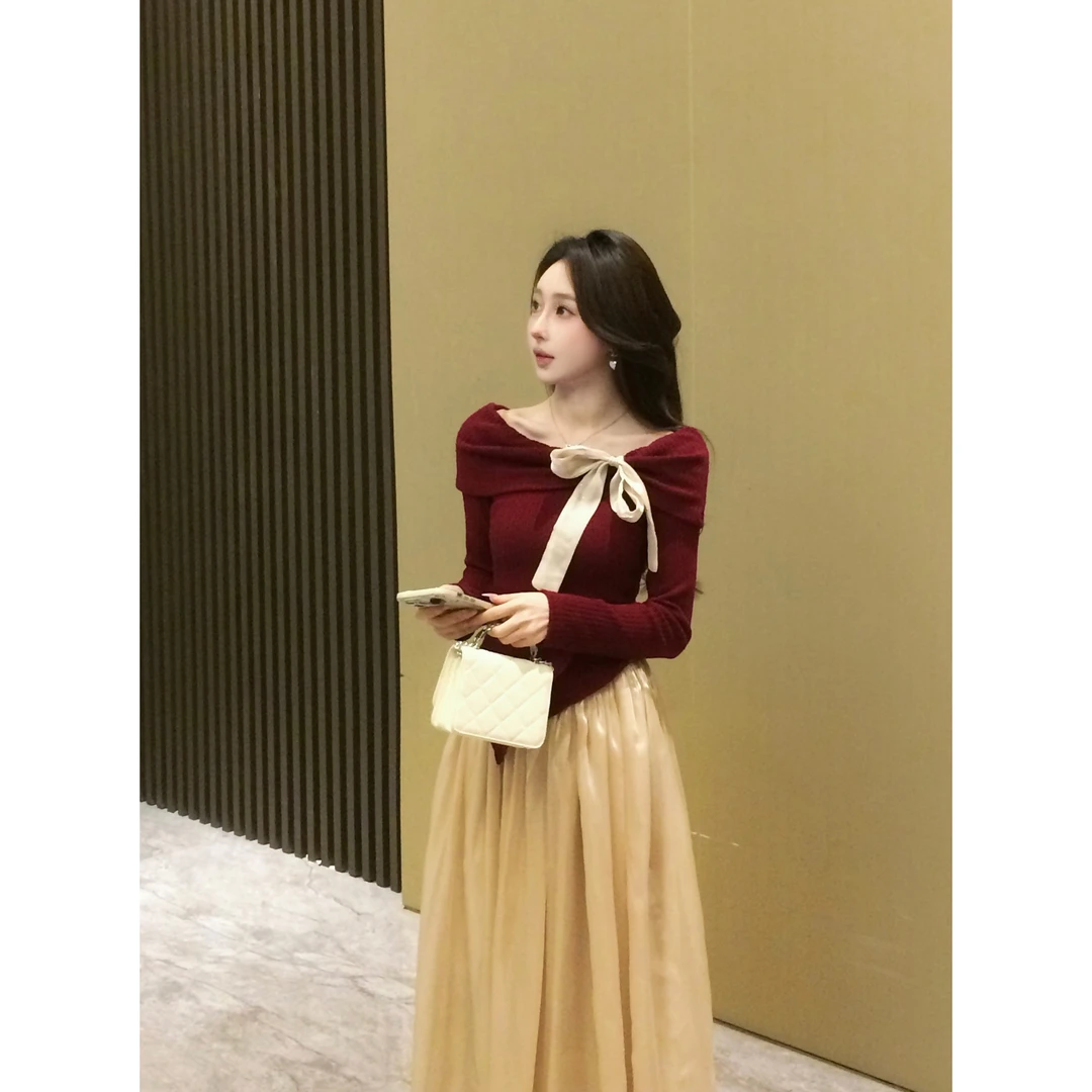 红色针织上衣连衣裙女秋季穿搭套装女装富家千金吊带公主裙女