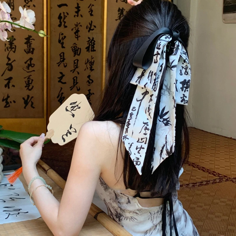 布艺文字飘带抓夹新中式复古后脑勺鲨鱼夹国潮时尚新款发夹发饰女