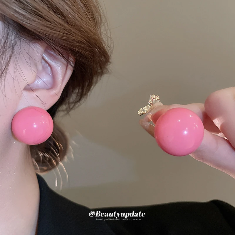 合金亚克力耳饰 银针糖果色球球耳钉欧美简约耳环百搭时尚感耳饰
