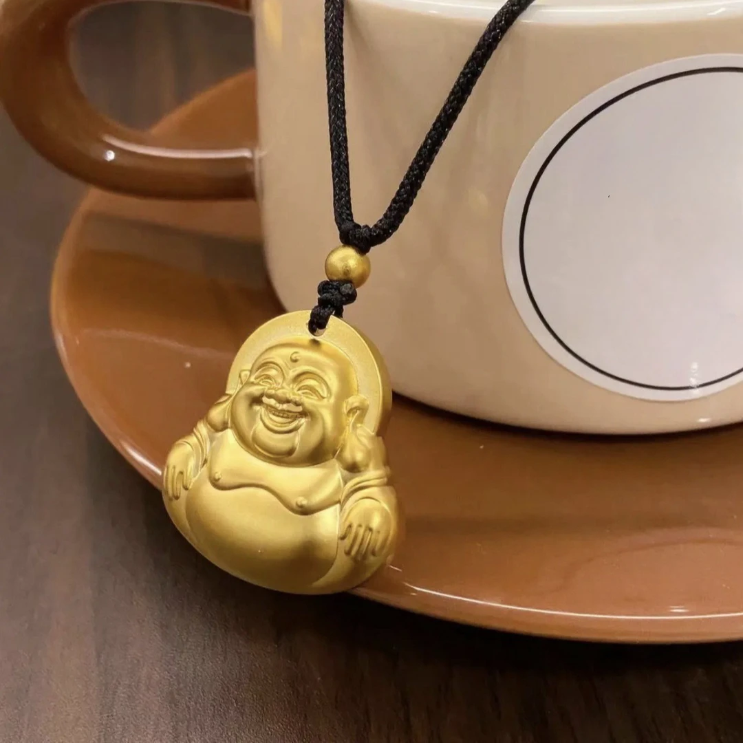 复古实心佛公吊坠+编织绳合金项坠H