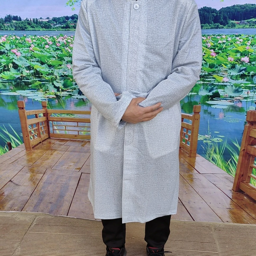 男士中老年服高档好中国风拜衣薄款立领洋气好看风衣电脑刺绣