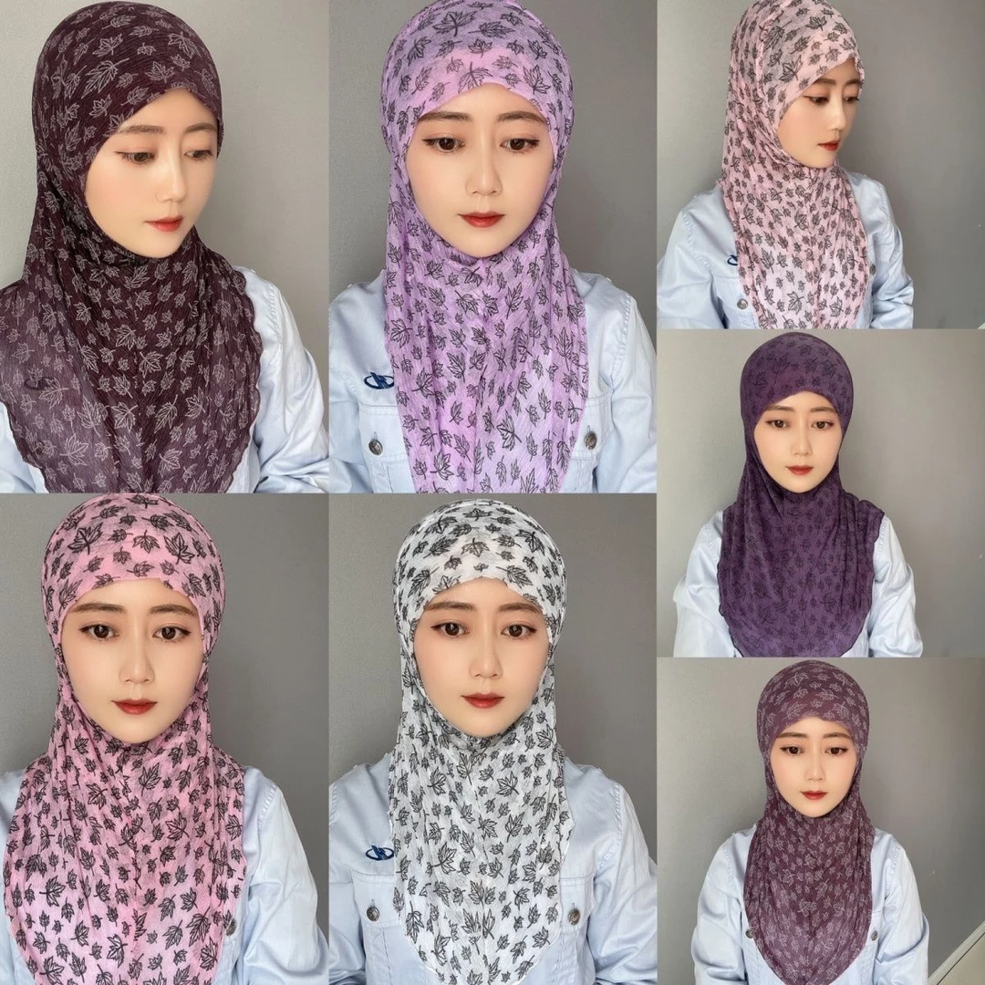 新款防尘防晒枫叶盖头帽子面料轻薄柔软包头发纱巾中老年盖头