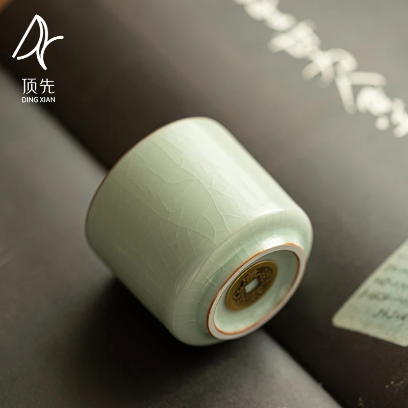 【达观】顶先 底部铜钱主人杯大容量康熙通宝茶具直筒杯A9623