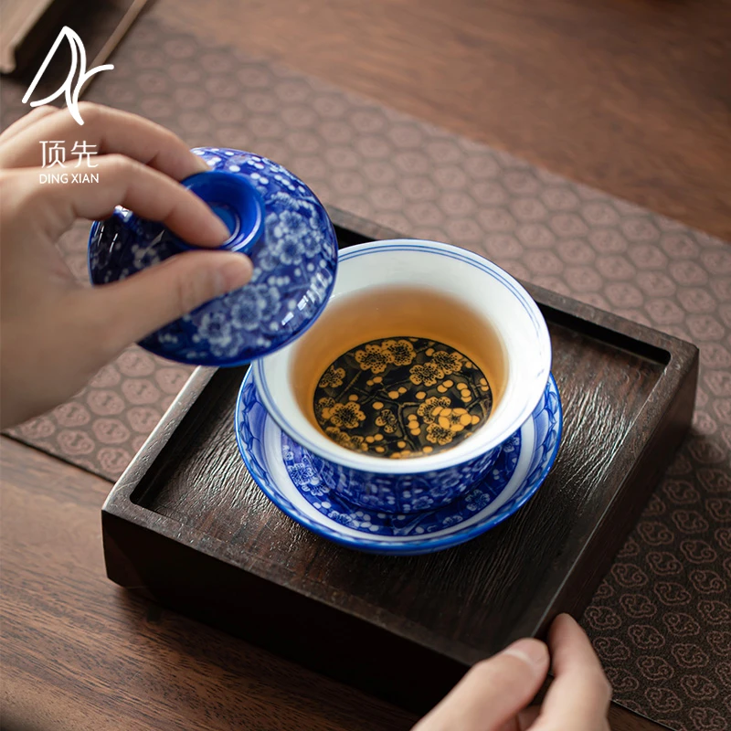 【达观说器】顶先05 青花瓷冰梅满画片功夫茶具三才盖碗A7099