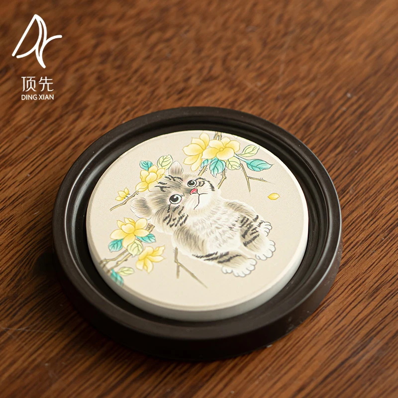 顶先 黄花猫陶瓷杯垫隔垫茶道零配国风中式茶周边 A9105