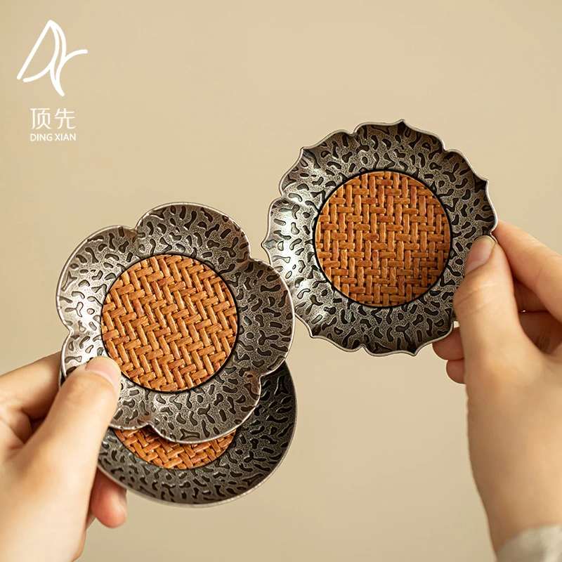 顶先 中式合金竹编隔热垫创意花瓣杯垫杯托功夫茶具配件 A11113