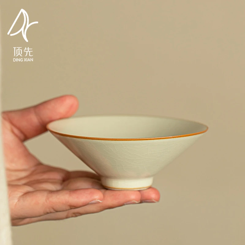顶先 古汝黄汝窑开片可养斗笠杯主人杯陶瓷功夫茶具品茗杯 A7876
