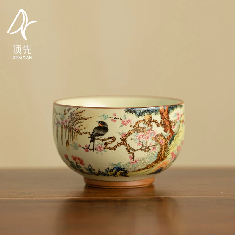 顶先 汝窑喜上眉梢茶主人杯当代陶瓷喜鹊登枝中式功夫茶具 A11509