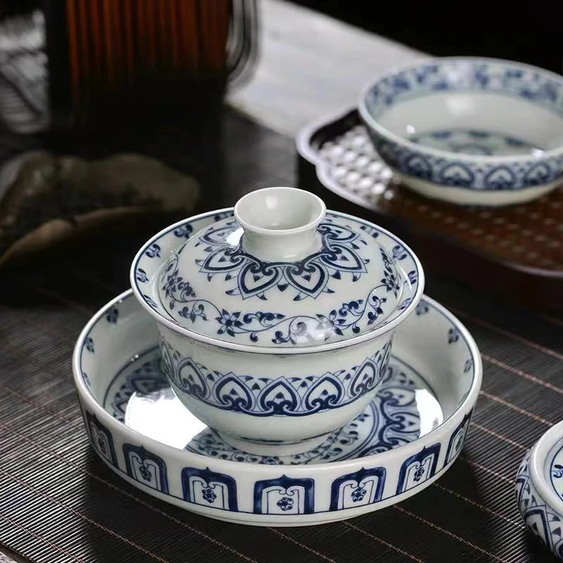 顶先 青花如意宝相三才盖碗不烫手泡茶碗家用套组 A11555