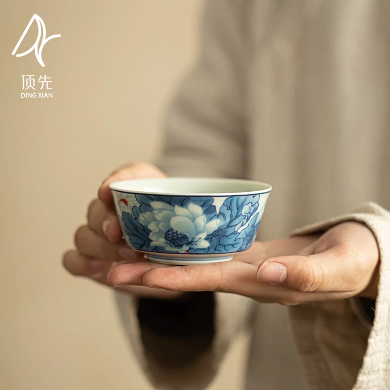 【达观说器】青花仿古胎满塘荷趣茶杯普洱杯陶瓷茶具品茗杯A9557