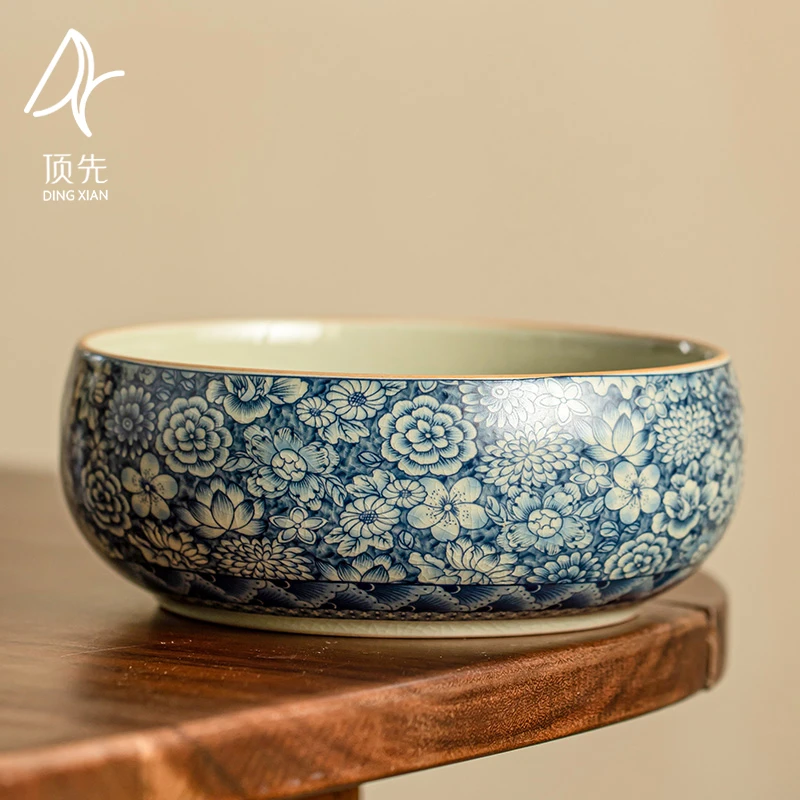 顶先 老陶泥万花茶洗茶道零配件水果盘茶渣缸复古中式 A8802