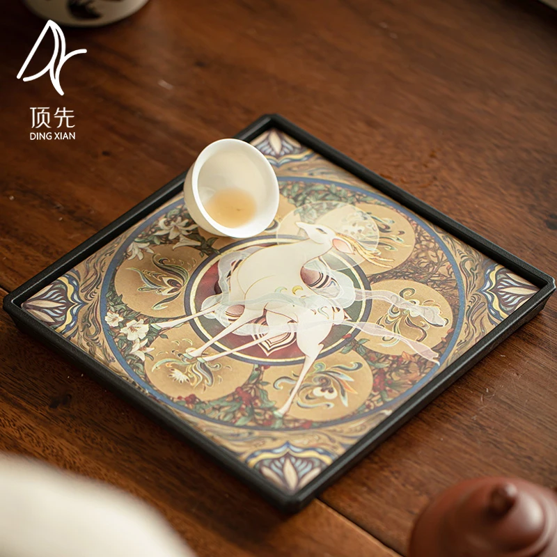 顶先 一鹿有你干泡茶盘复古家用国潮风壶承茶台茶道零配 A8989