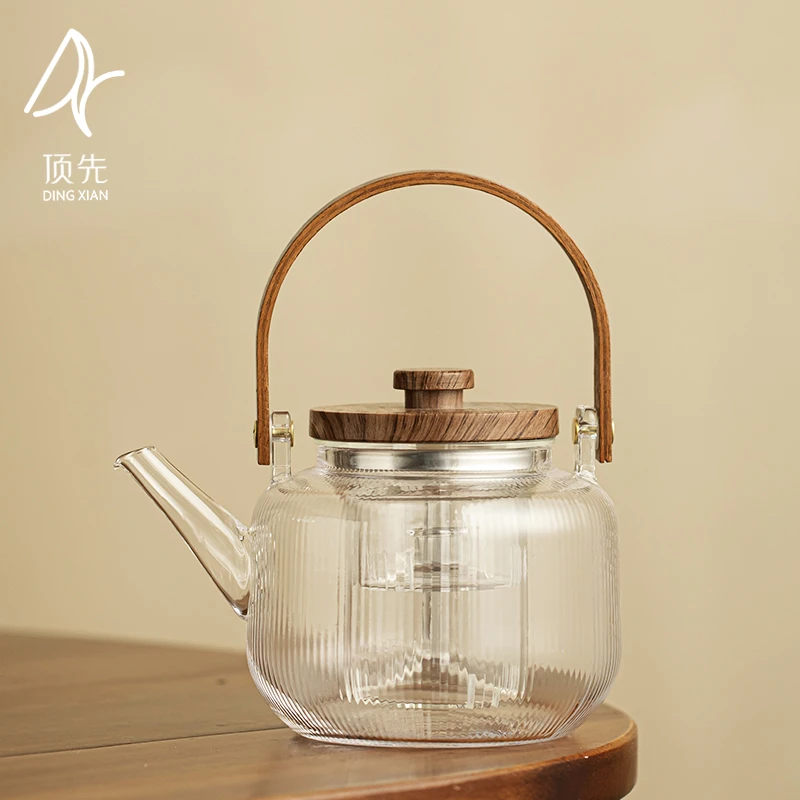 顶先 家用玻璃竖纹提梁壶煮水煮茶器煮茶壶 A9295