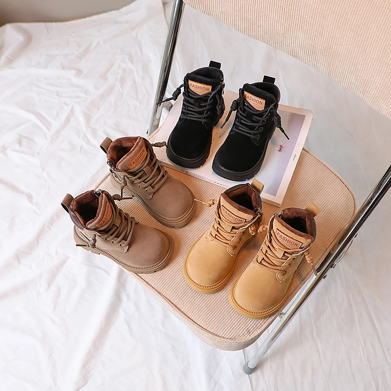 儿童时尚百搭加绒保暖二棉马丁靴中大童秋冬季新款英伦风复古短靴