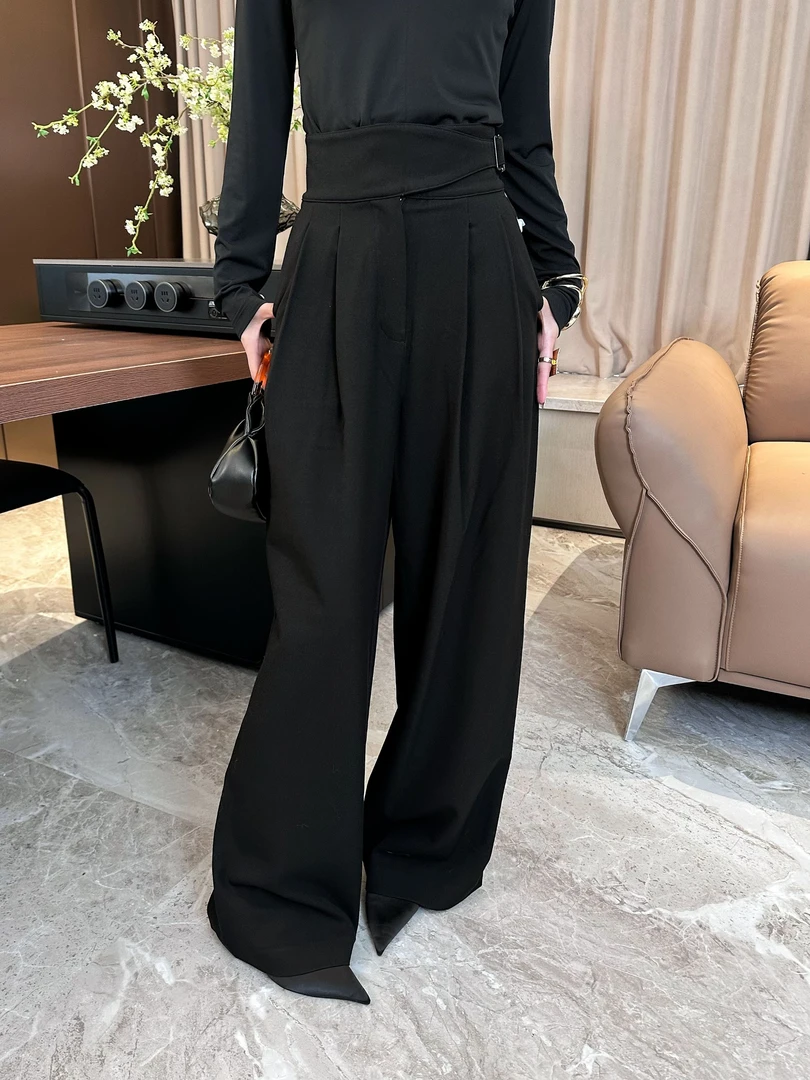 GaiQu“拿铁”设计师款腰袢高腰加厚冬款保暖羊毛混纺直筒调性长裤