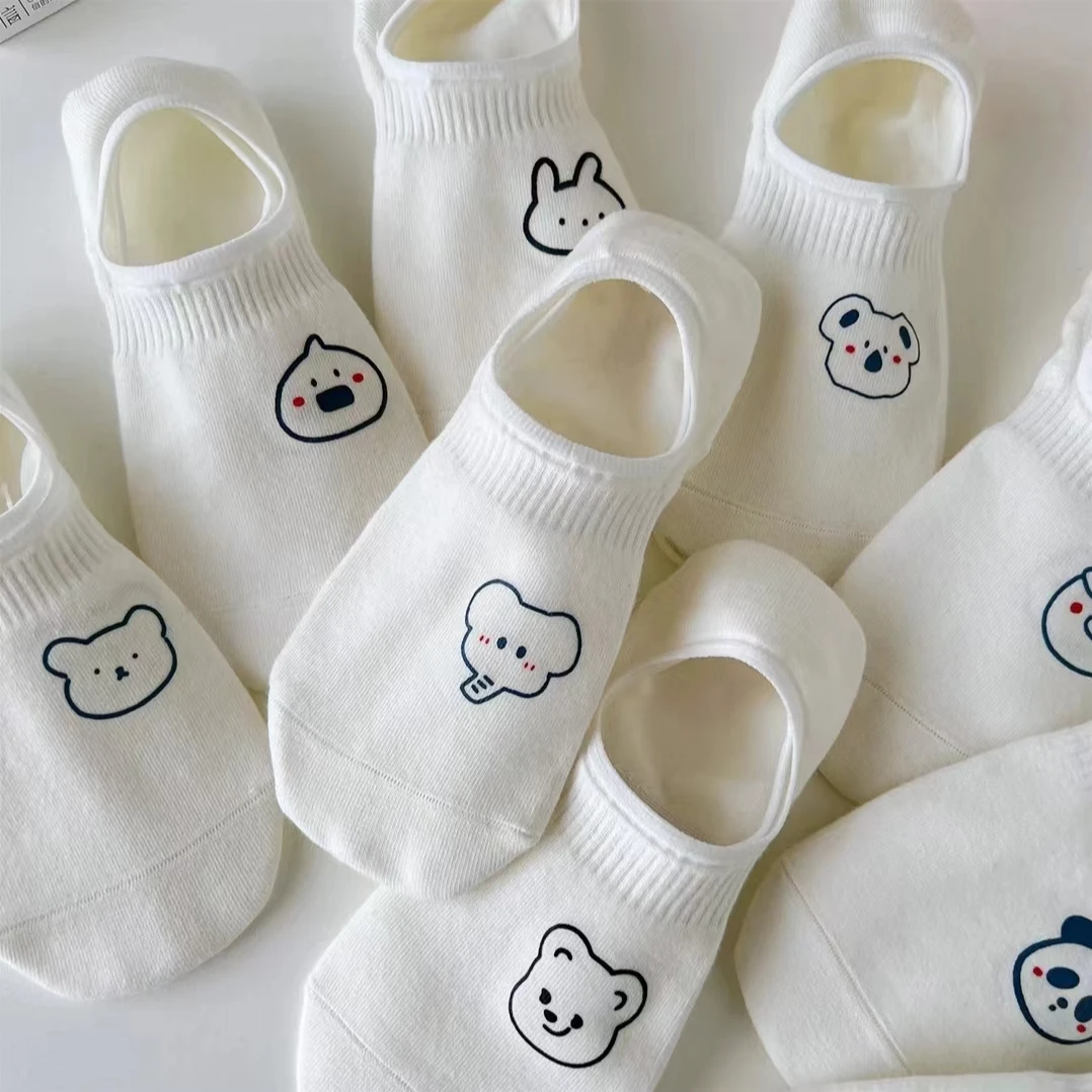 百搭袜子女士透气薄款吸汗纯色防臭浅口船袜白色短袜夏季卡通女袜